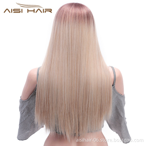 Aisi Hair Ombre Blonde Synthetic Lace Front Long Straight Wigs High Temperature Fiber Straight Lace Front Wigs